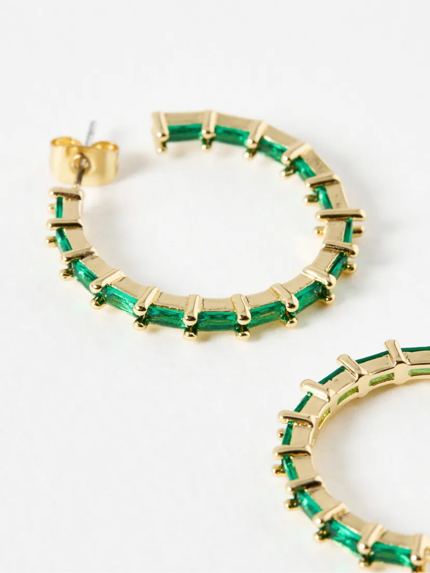 Sabra Green Baguette Stone Hoop Earrings