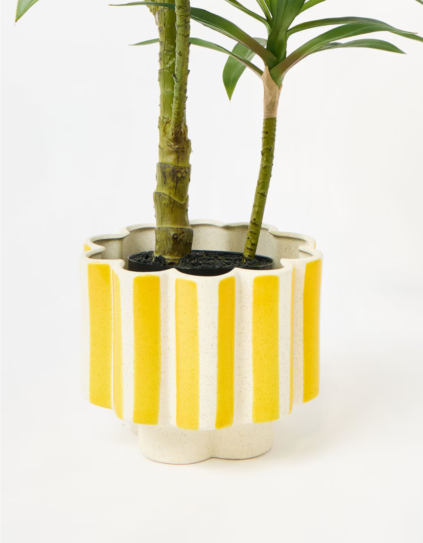 Joya Yellow Scalloped Stripe Plant Pot Large