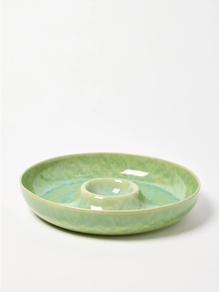 Kela Green Ceramic Chip & Dip Serving Bowl