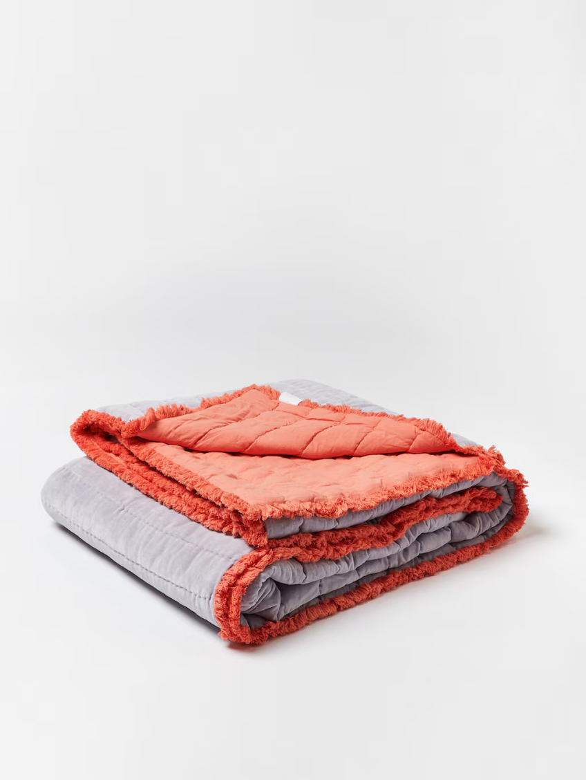 Issey Purple & Orange Velvet Quilted Bedspread