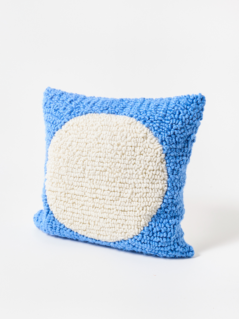 Cream Circle Blue Boucle Cushion Cover 45x45cm