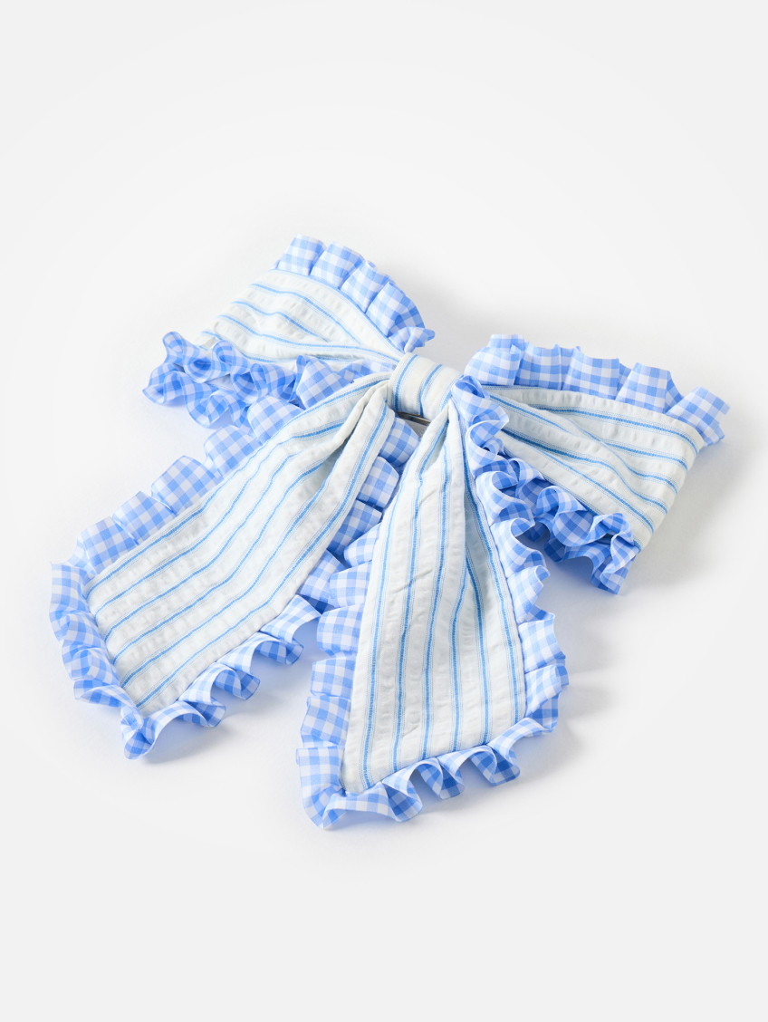 Morgan Blue & White Striped Hair Bow Clip