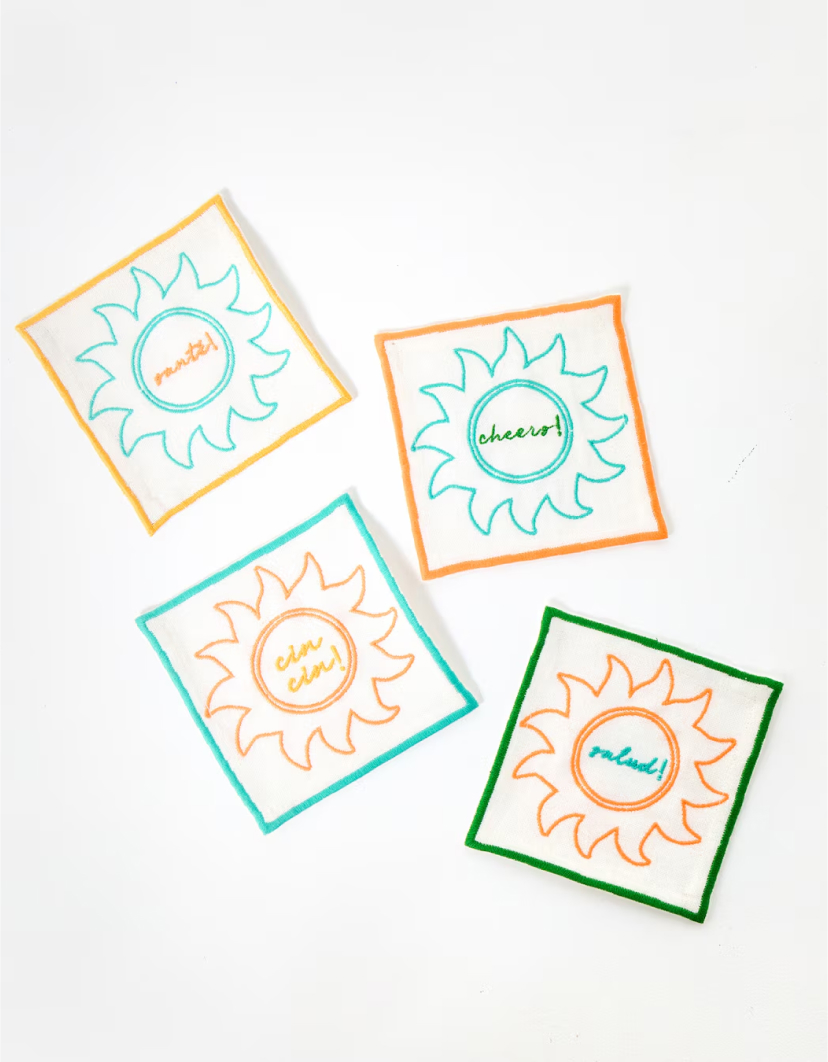 Sol Embroidered Cocktail Napkins Set of Four