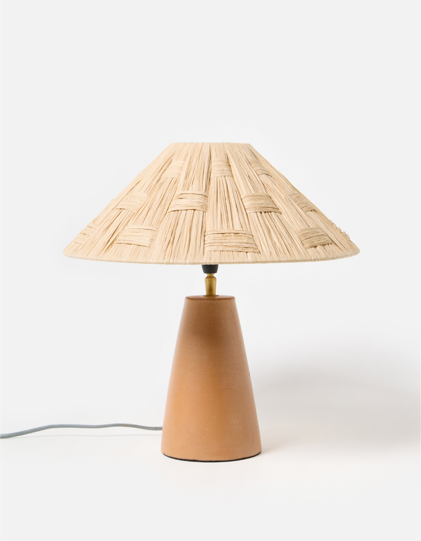 Terracotta Table Lamp & Raffia Shade