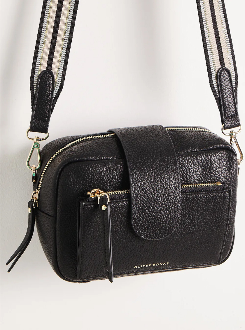 Charlee Black Striped Crossbody Bag