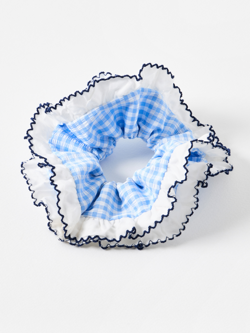 Miller Blue & White Gingham Frill Large Scrunchie