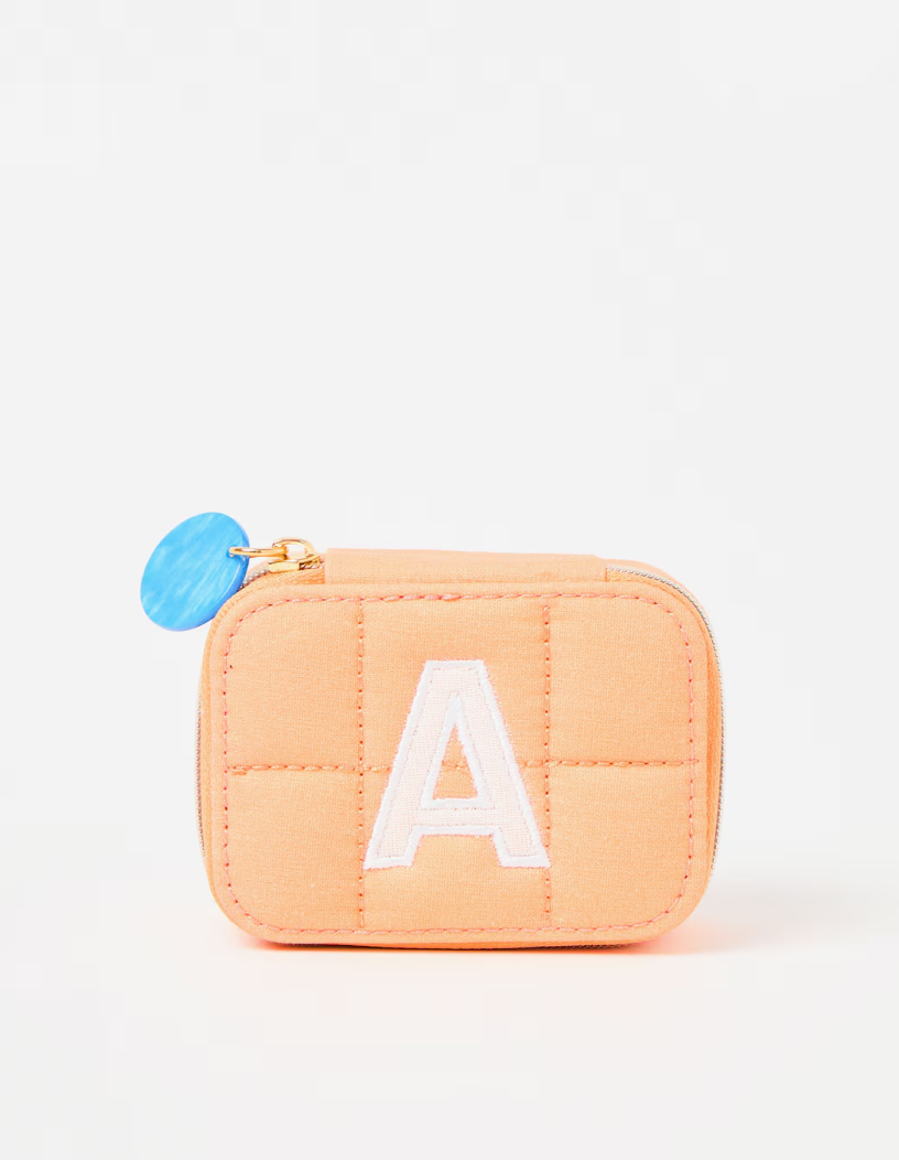 Fresca Alphabet Orange Quilted Initial Travel Jewellery Box