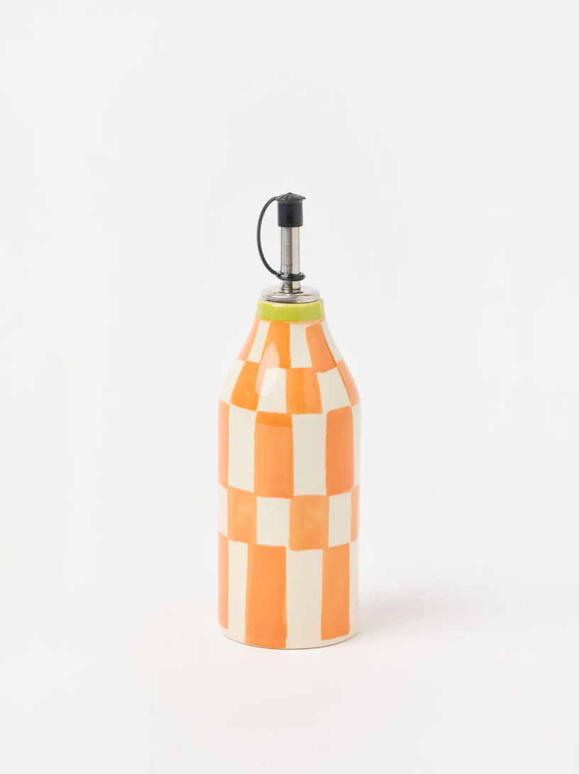 Chequerboard Orange Ceramic Oil Bottle