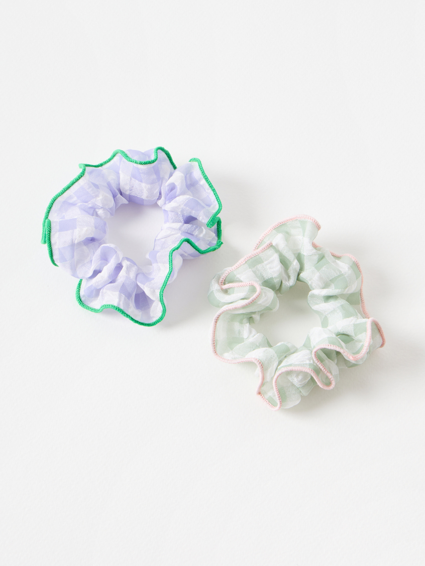 Halle Green & Lilac Gingham Scrunchies Set of Two