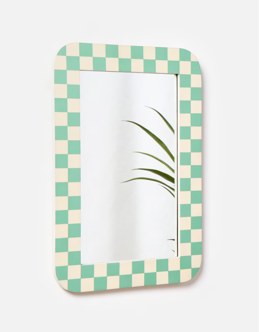 Chequerboard Green & White Resin Rectangle Wall Mirror