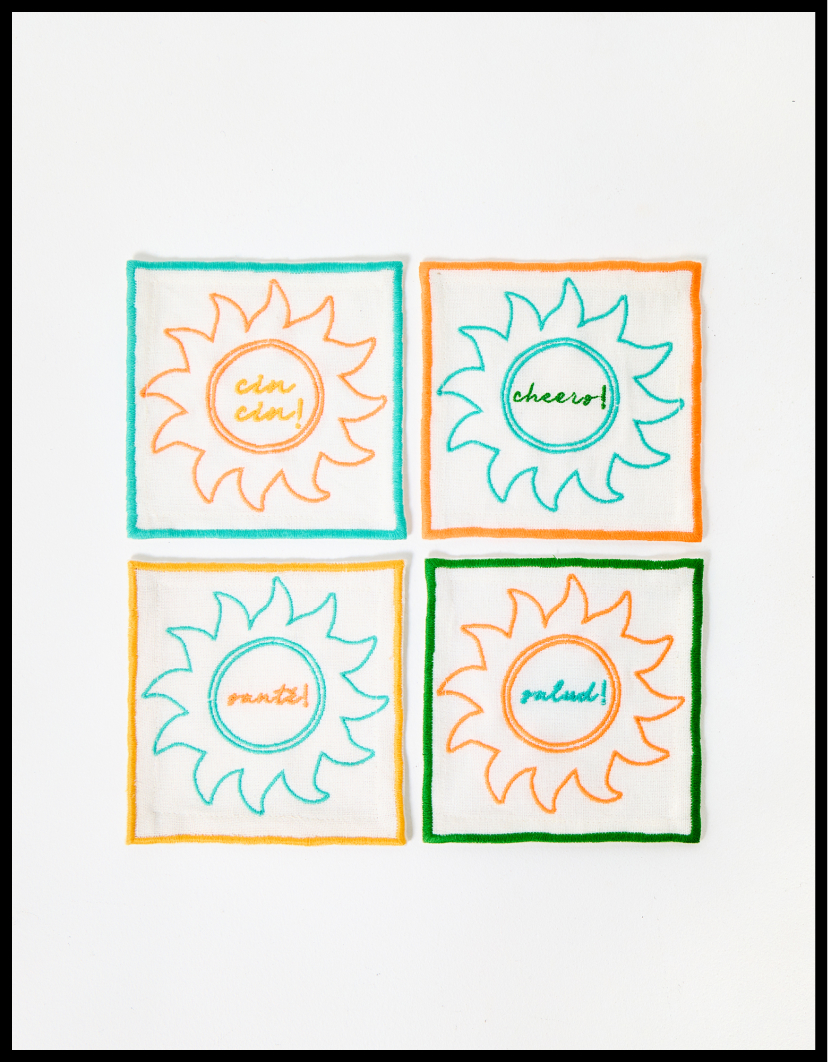 Sol Embroidered Cocktail Napkins Set of Four