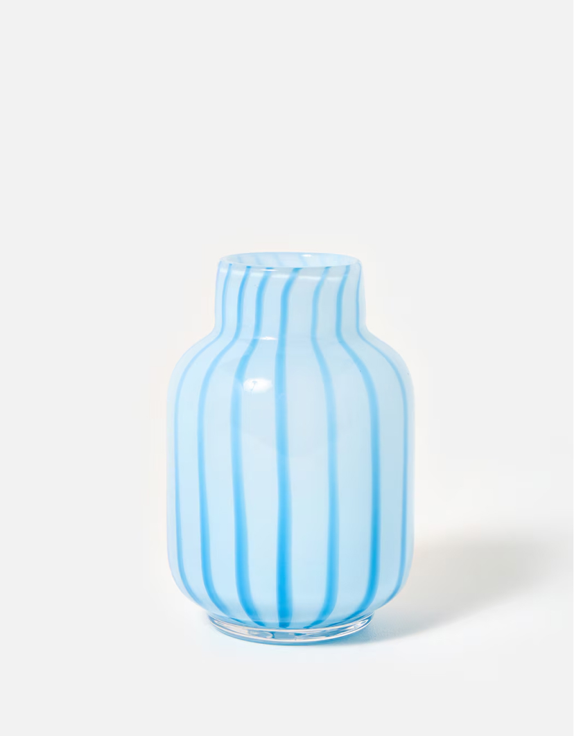 Maha Blue Stripe Glass Bud Vase