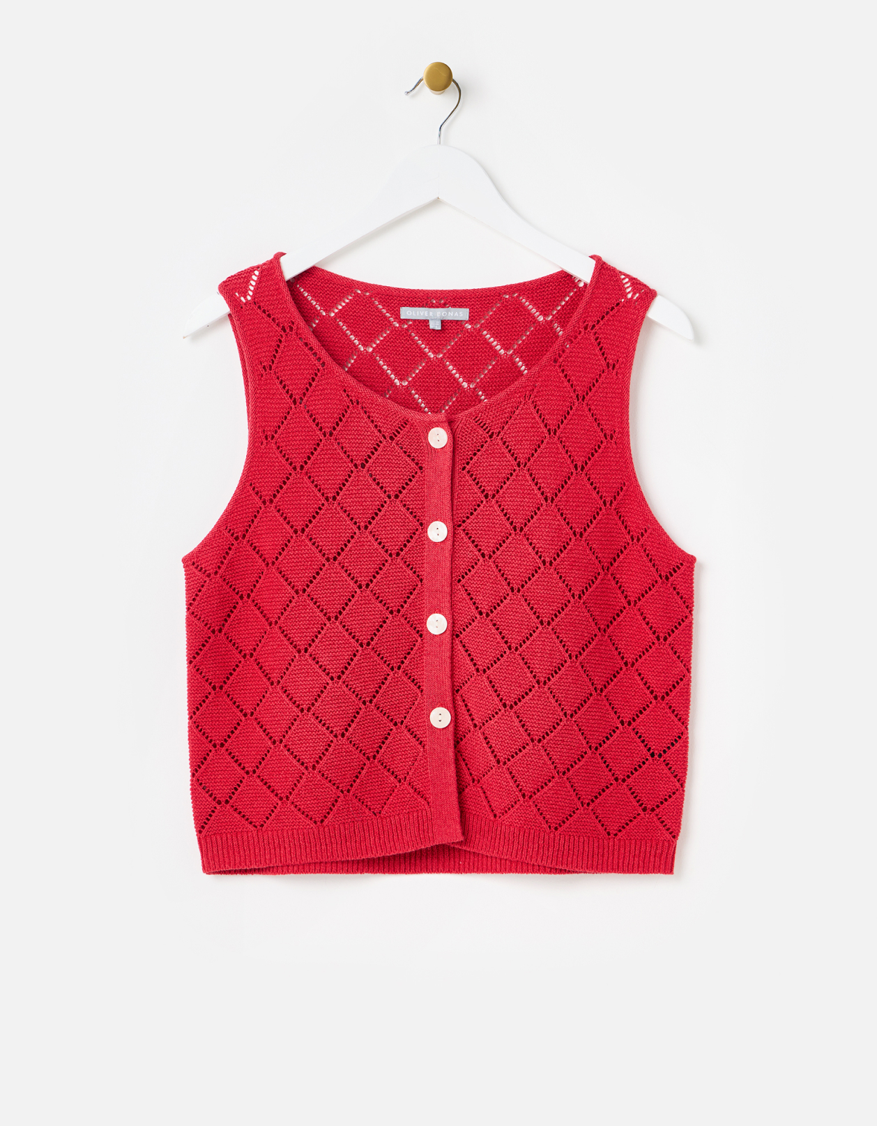 Red Diamond Stitch Button Up Knitted Vest
