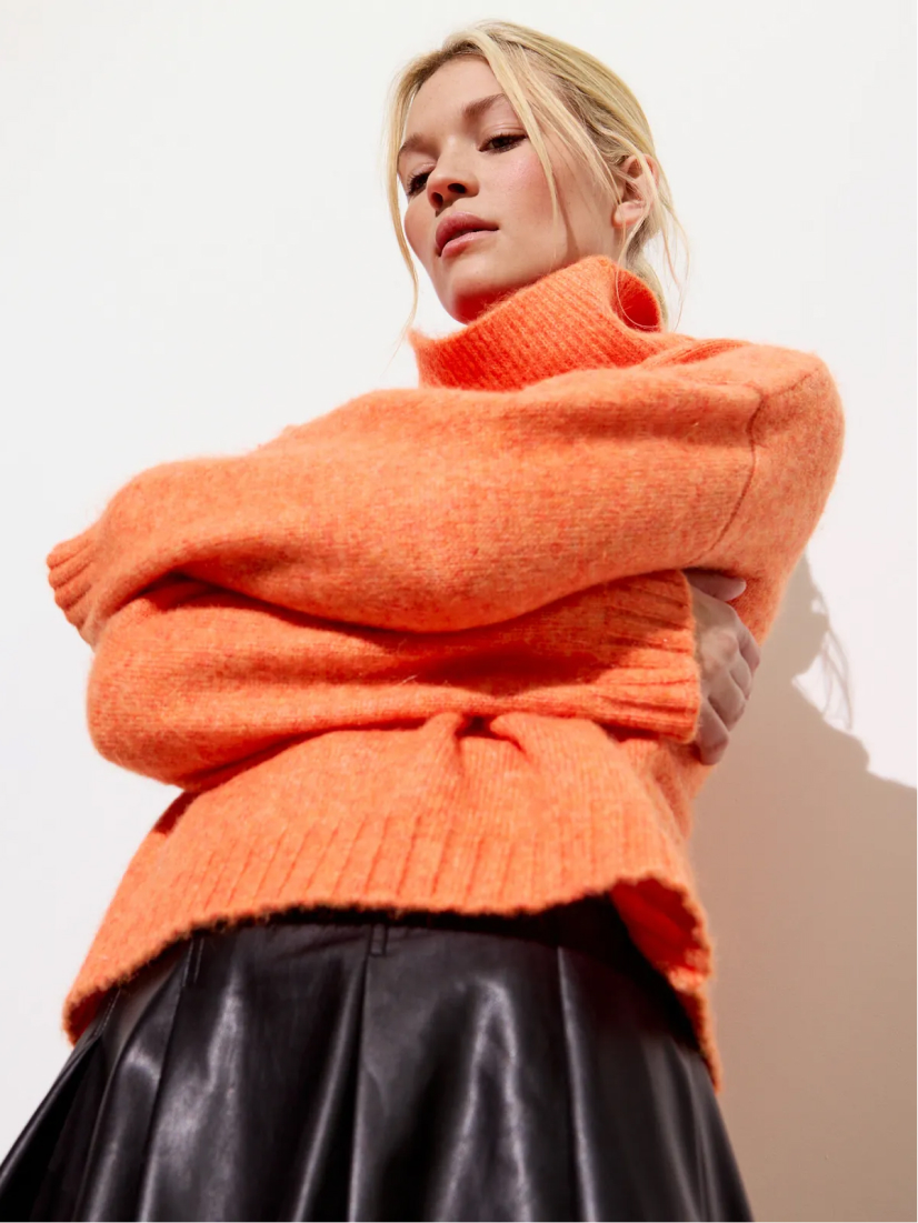 Orange Roll Neck Knitted Jumper