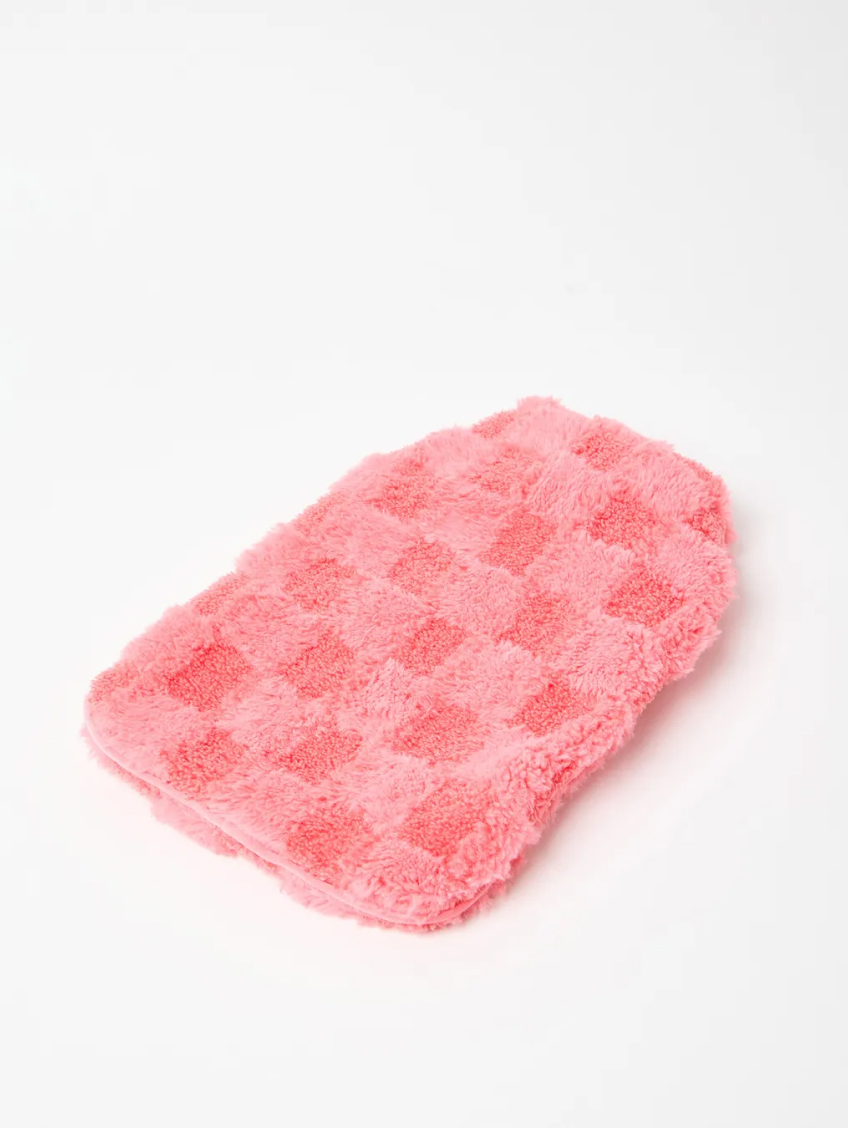 Chequerboard Pink Faux Fur Hot Water Bottle