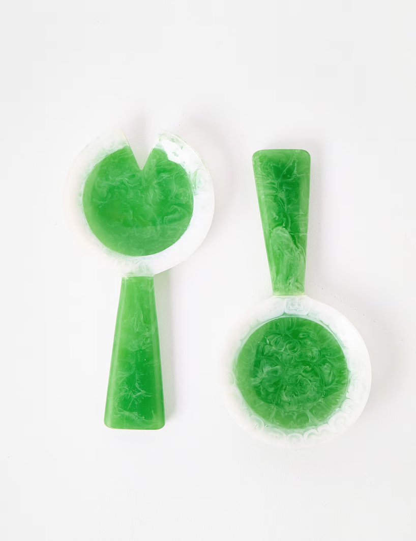 Rayos Green & White Resin Salad Servers