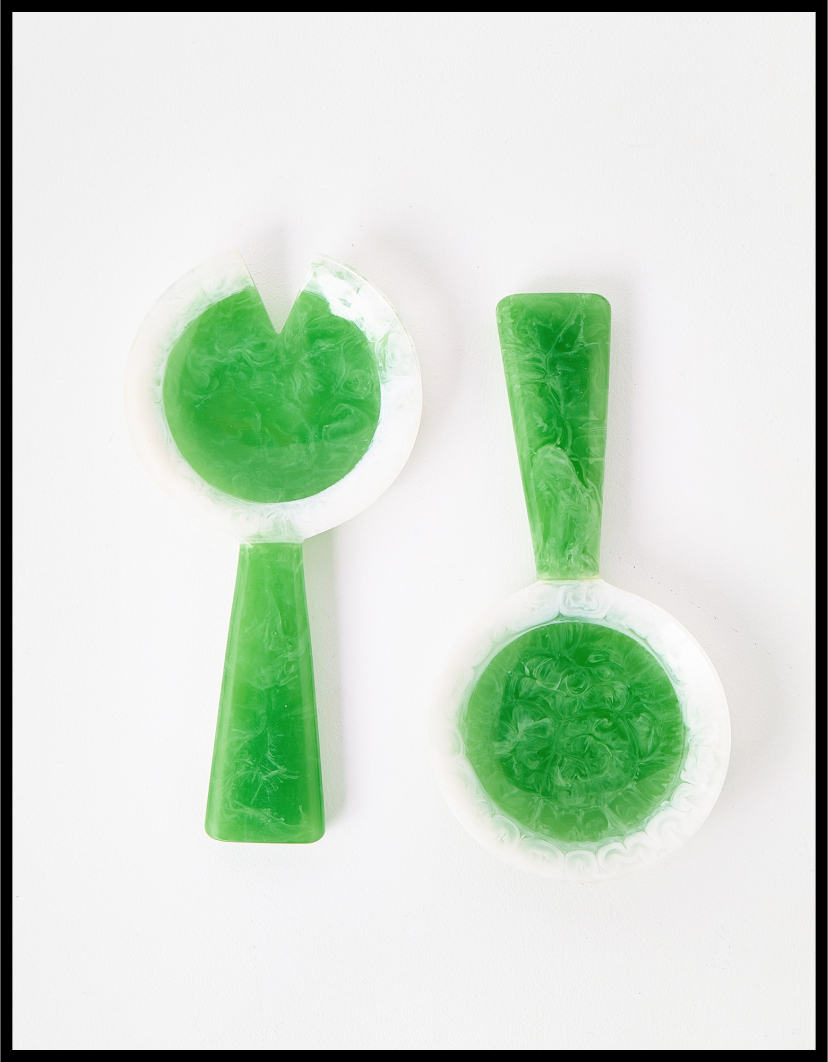 Rayos Green & White Resin Salad Servers