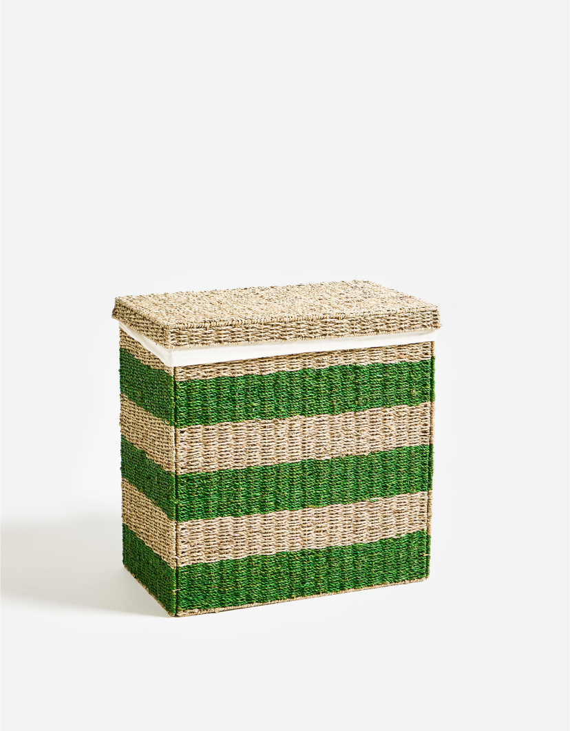 Woven Green Stripe Dual Laundry Basket