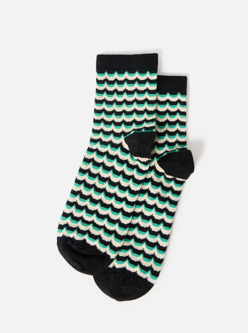 Black & Green Scallop Glitter Ankle Socks