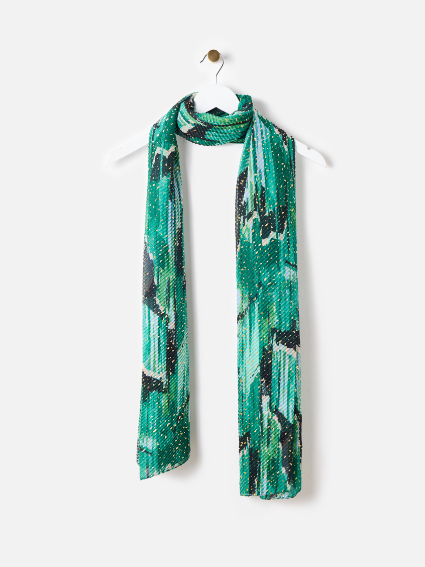 Green Shimmer Pleated Lightweight Scarf