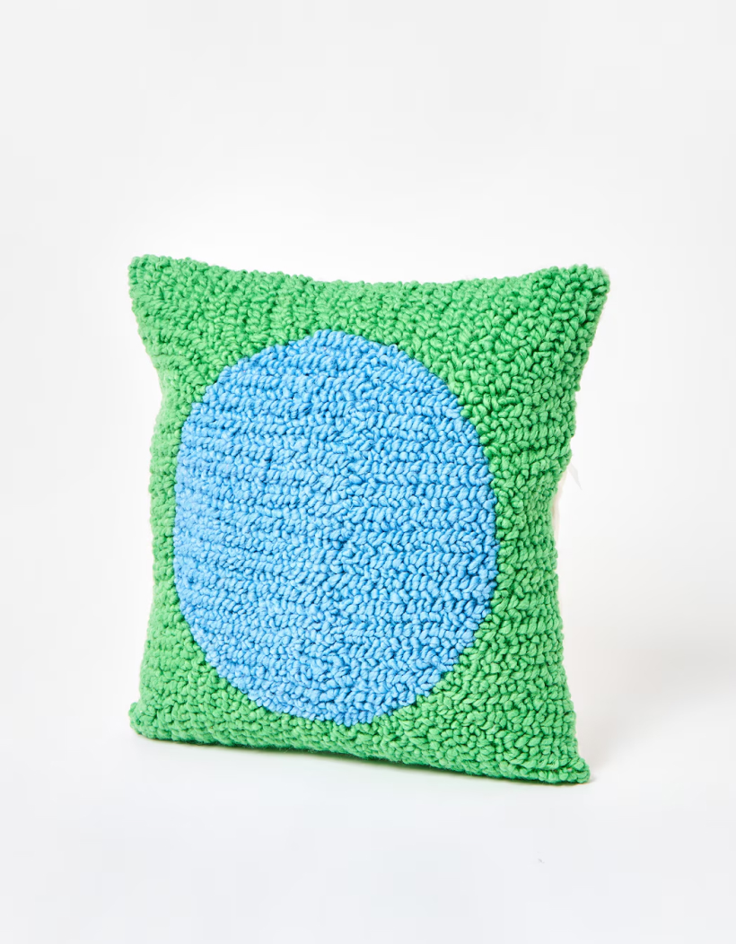 Blue Circle Green Boucle Cushion Cover 45x45cm