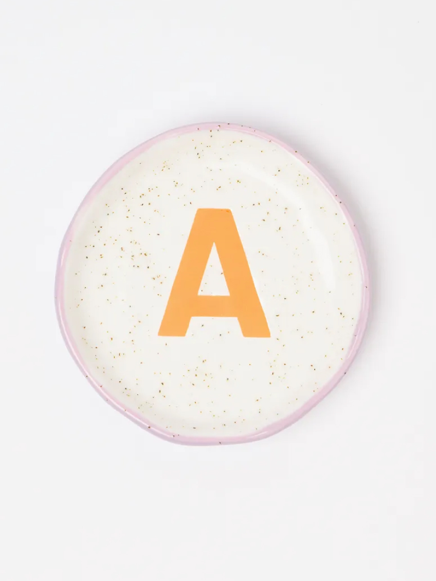 Fresca Alphabet White Speckle Ceramic Initial Trinket Dish