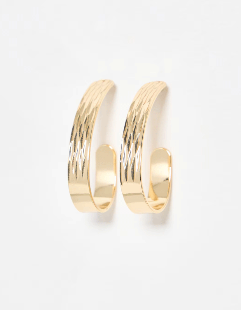 Arona Flat Textured Gold Tone Hoop Earrings
