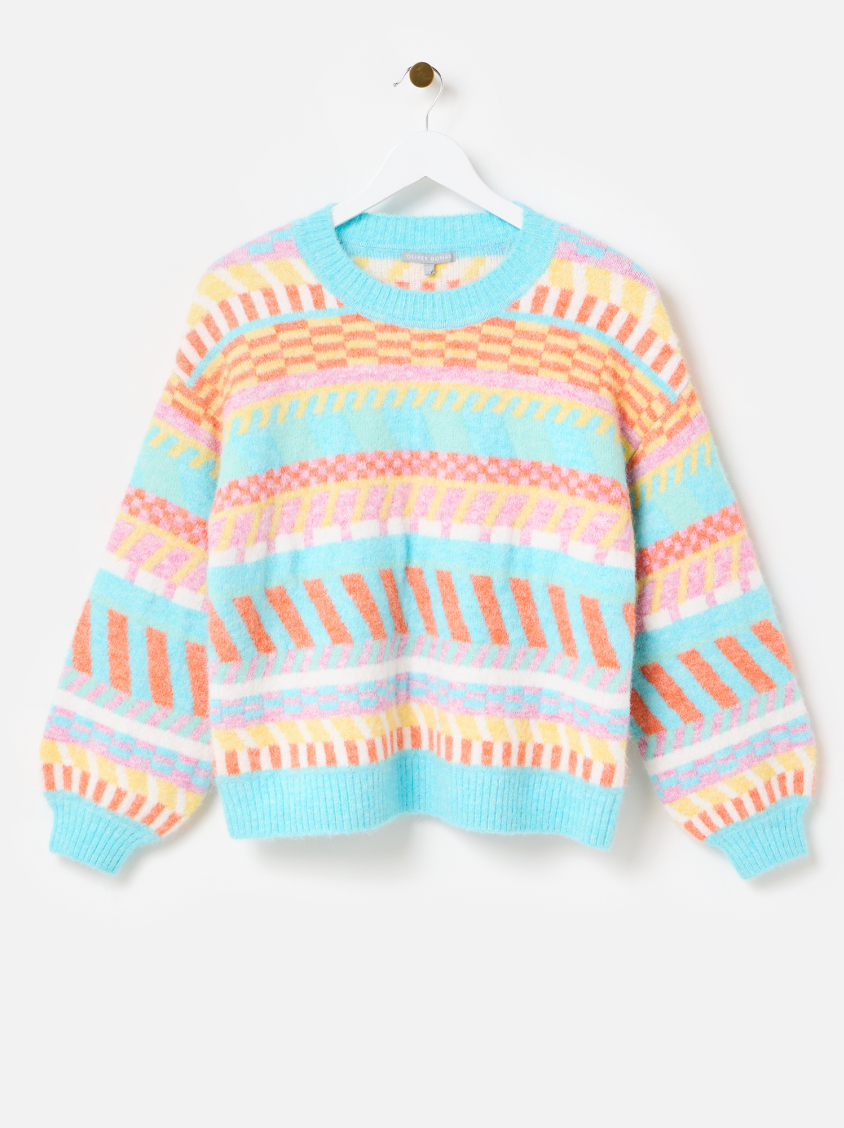 Abstract Stripe Geometric Knitted Jumper