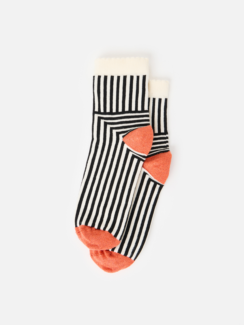 Monochrome & Orange Striped Ankle Socks