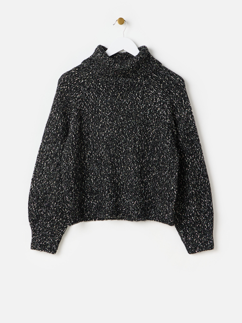 Black Sparkle Roll Neck Knitted Jumper