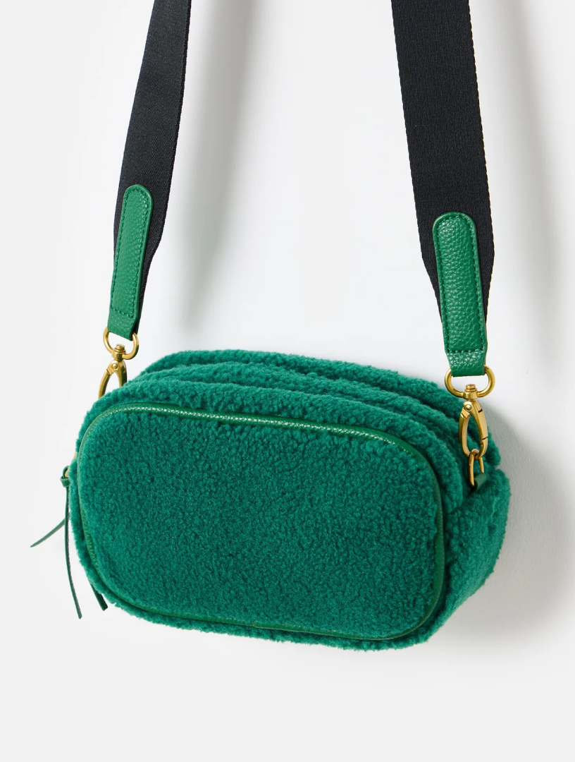 Simen Green Faux Shearling Crossbody Bag Small