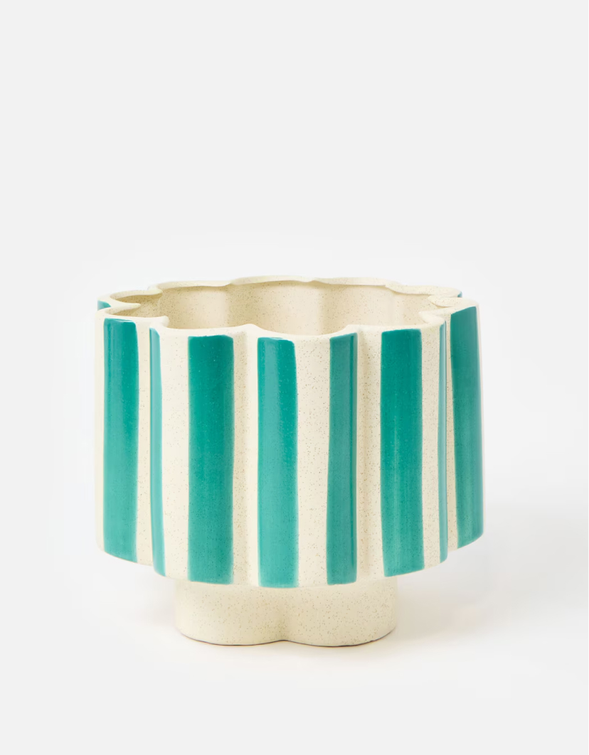 Joya Green Scalloped Stripe Plant Pot Extra Large