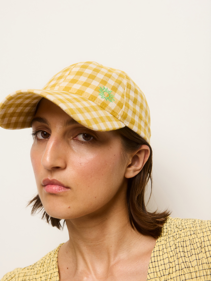 Yellow Gingham Cap Hat