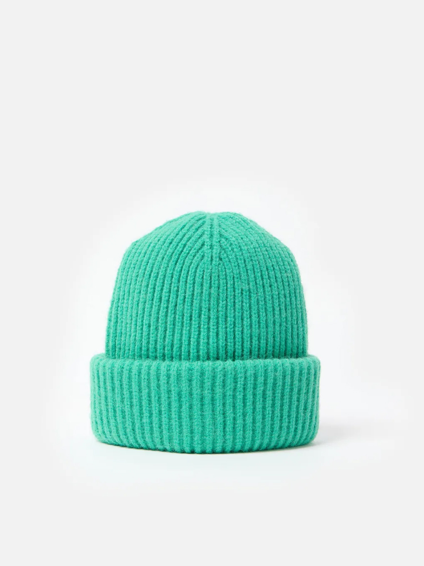 Jade Green Ribbed Knitted Beanie Hat