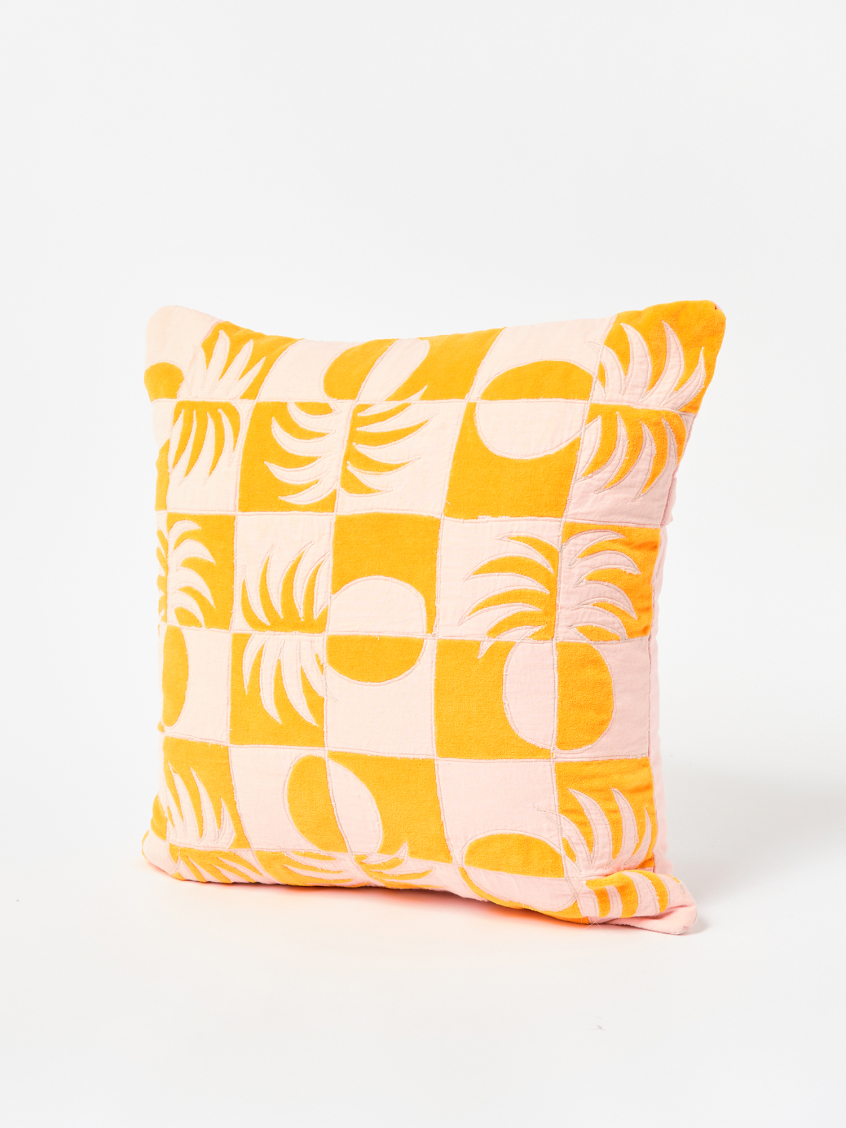 Pineapple Applique Yellow Cushion Cover