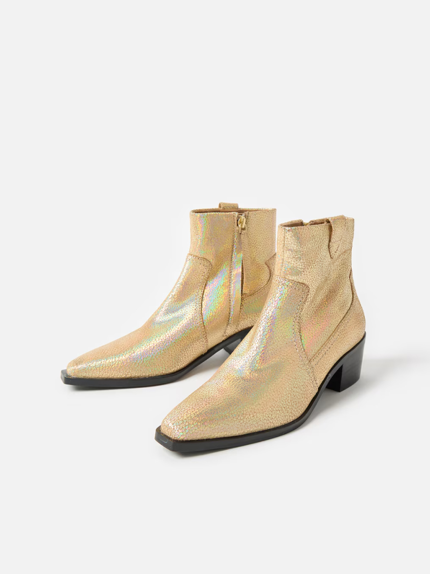 Iridescent Gold Heeled Western Cowboy Boots