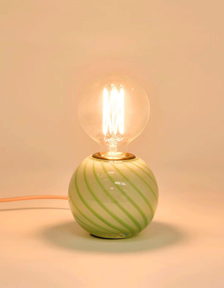 Raya Round Green Stripe Desk & Table Lamp Base