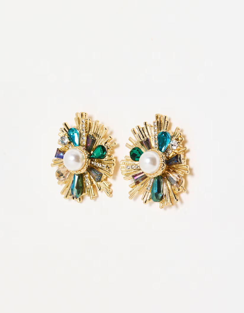 Aurelie Starburst Stone & Faux Pearl Statement Earrings