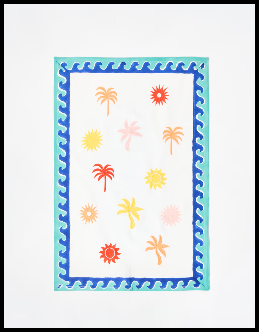 Sol Palm & Sun Embroidered Tea Towel