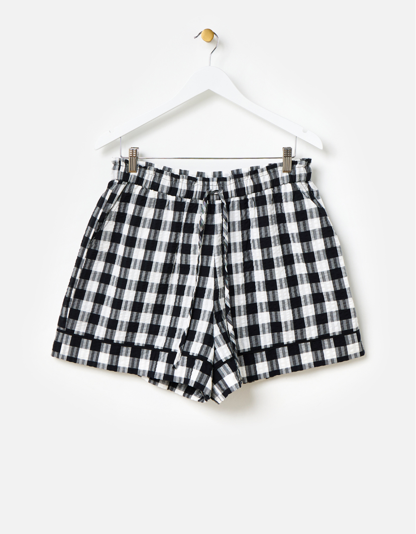 Black Gingham Tie Waist Shorts