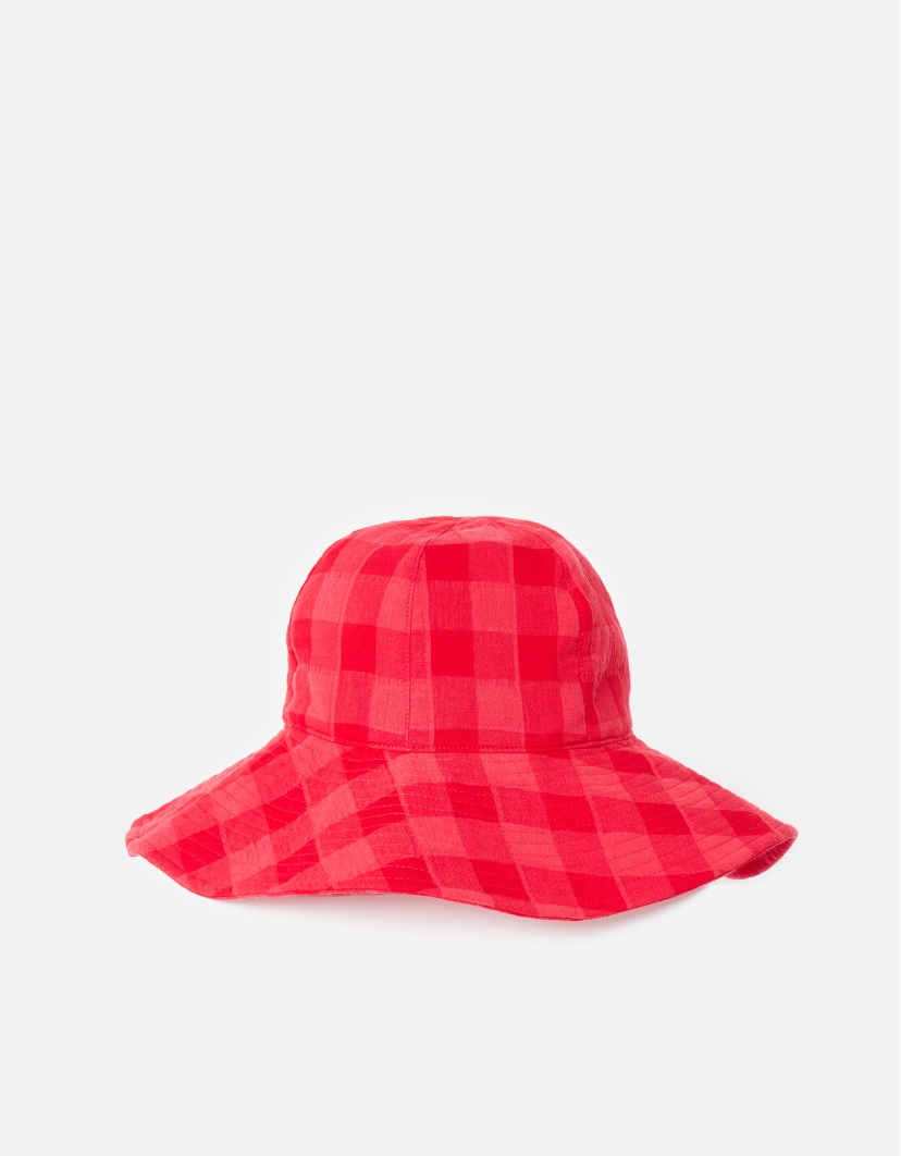 Red Checked Large Floppy Bucket Hat