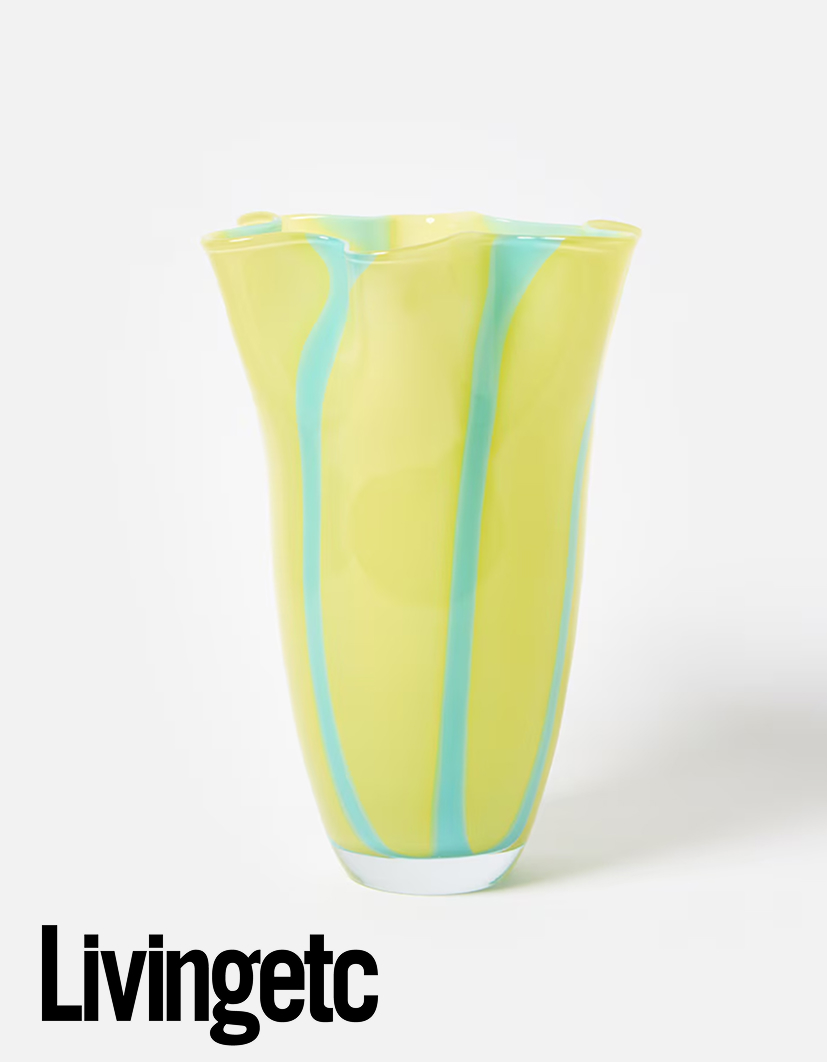 Aziza Yellow Stripe Large Glass Vase