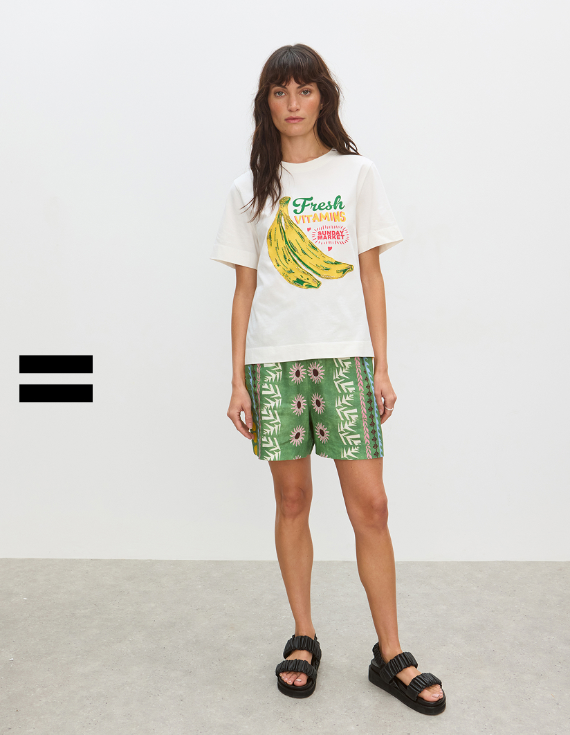 White Beaded Banana Graphic T-Shirt
