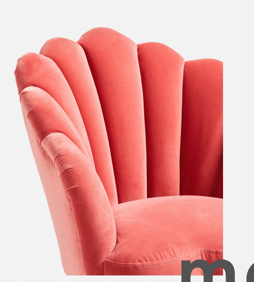 Flora Scalloped Coral Orange Velvet Armchair
