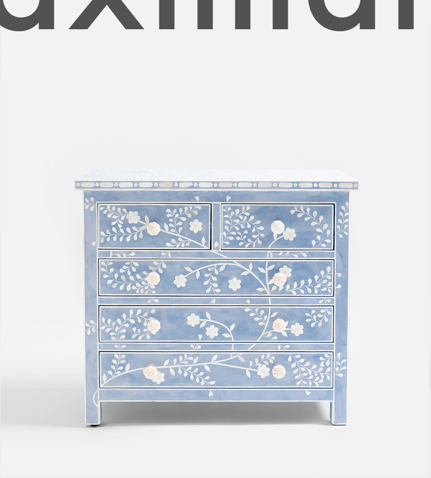 Lohko Blue Floral Inlay Chest of Drawers