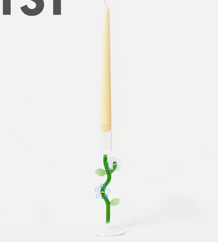 Tall Flower Glass Candlestick Holder