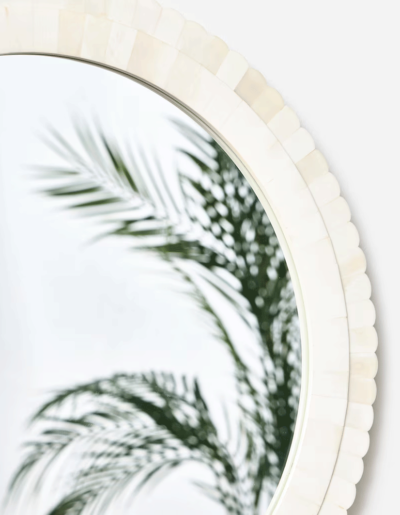Amina Round Scalloped Bone Wall Mirror