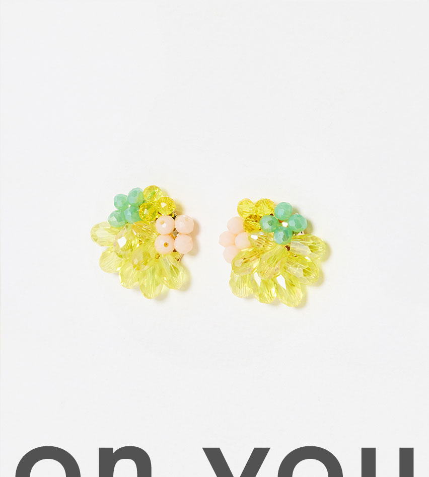 Jane Yellow Beaded Cluster Statement Earrings