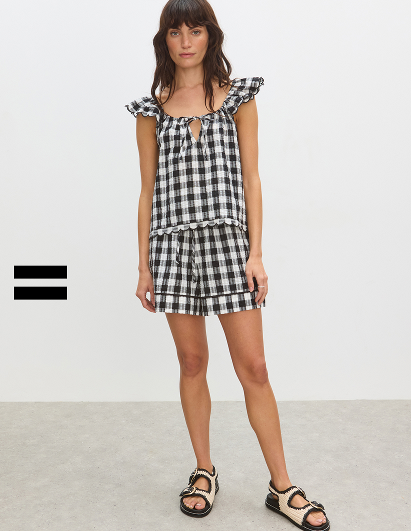 Black Gingham Tie Waist Shorts