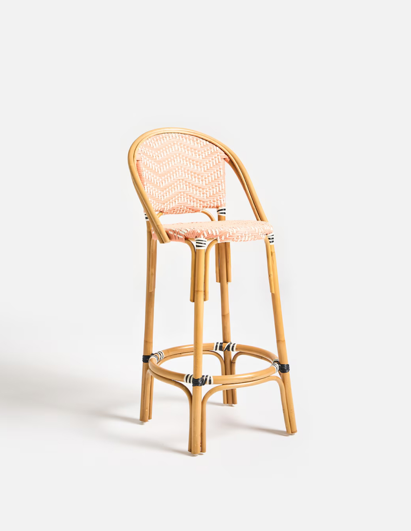 Bistro Pink Rattan Bar Stool